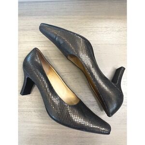 Rangoni Firenze Women 10 B Dark Bronze Snakeskin Embossed Leather Pumps Italy